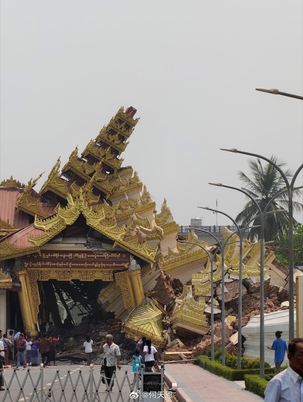 Templo destruído em Mianmar por conta do terremoto. — Foto: Reprodução/Redes Sociais
