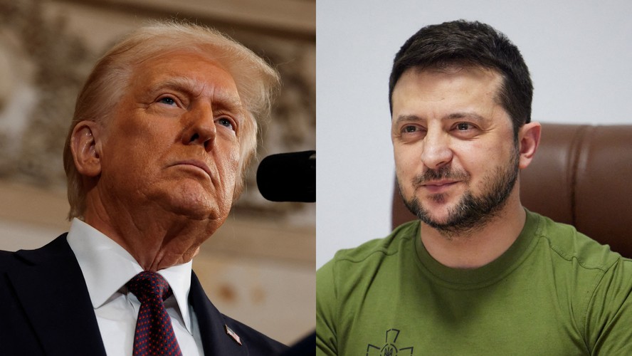 Os presidentes dos EUA, Donald Trump, e da Ucrânia, Volodymyr Zelensky