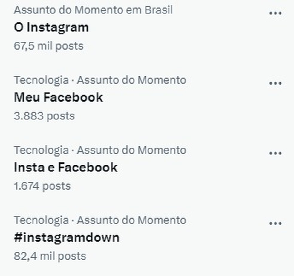 Instagram e Facebook fora do ar são assunto no X, antigo Twitter. — Foto: Reprodução