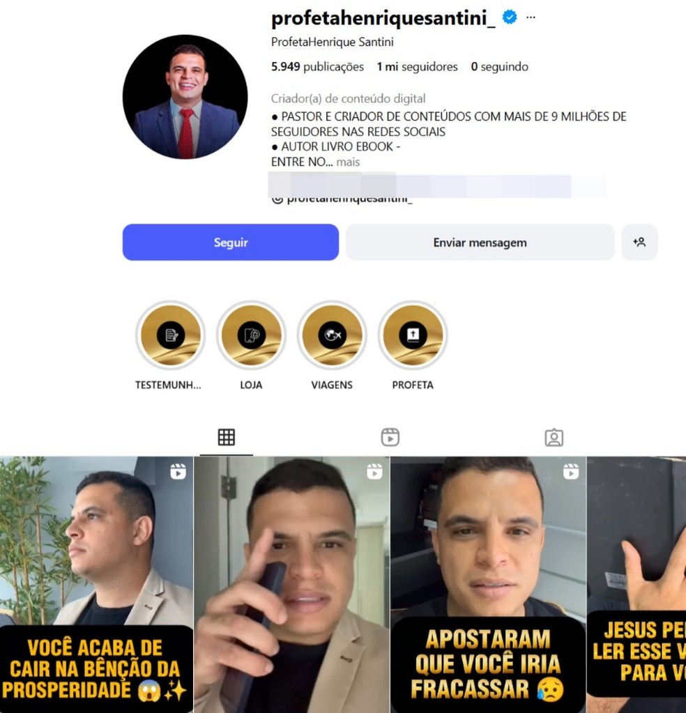 Luiz Henrique dos Santos Ferreira, conheciddo como Pastor Henrique Santini ou Profeta Santini. — Foto: Reprodução