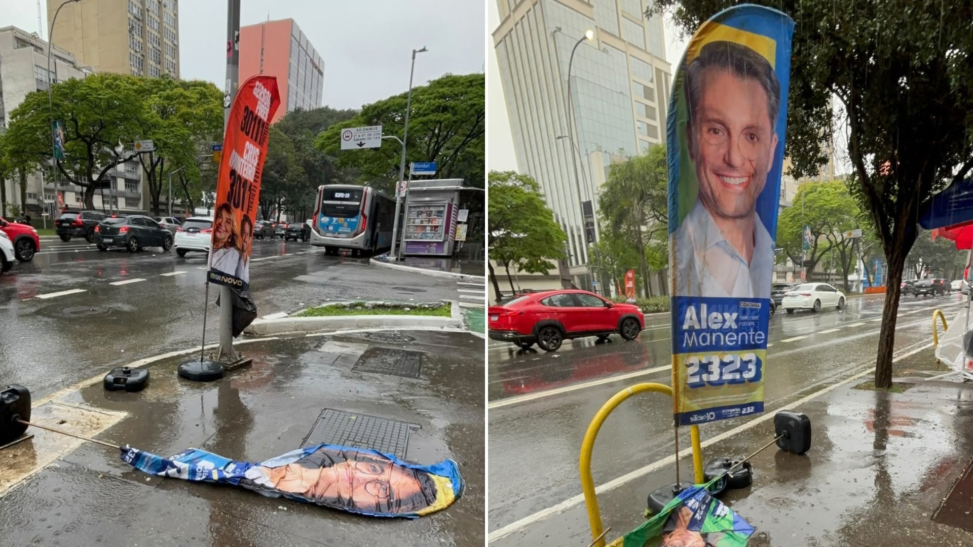 Windbanners viram obstáculo nas calçadas de SP e desafiam regra eleitoral