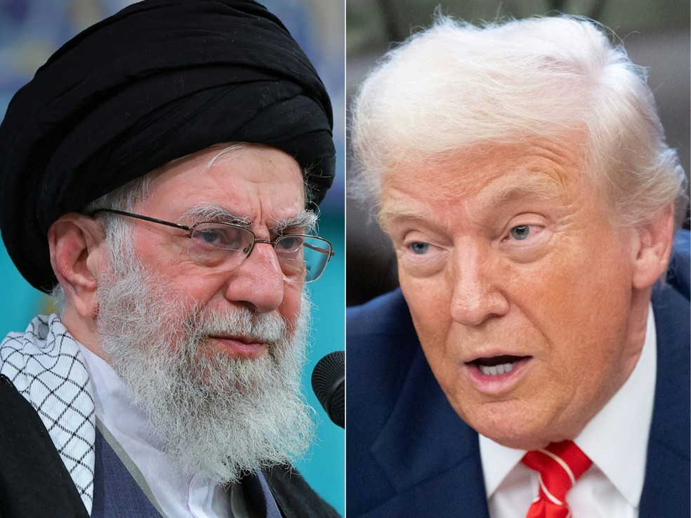 Líder Supremo do Irã, Ali Khamenei, e presidente dos EUA, Donald Trump. — Foto: AFP PHOTO/KHAMENEI.IR e SAUL LOEB/AFP