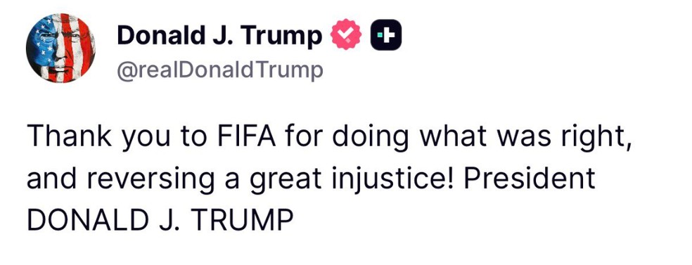 Fifa suspende cartão de vermelho de atacante dos EUA e Trump agradece: 'obrigada por reverter injustiça' — Foto: Reprodução / Redes Sociais