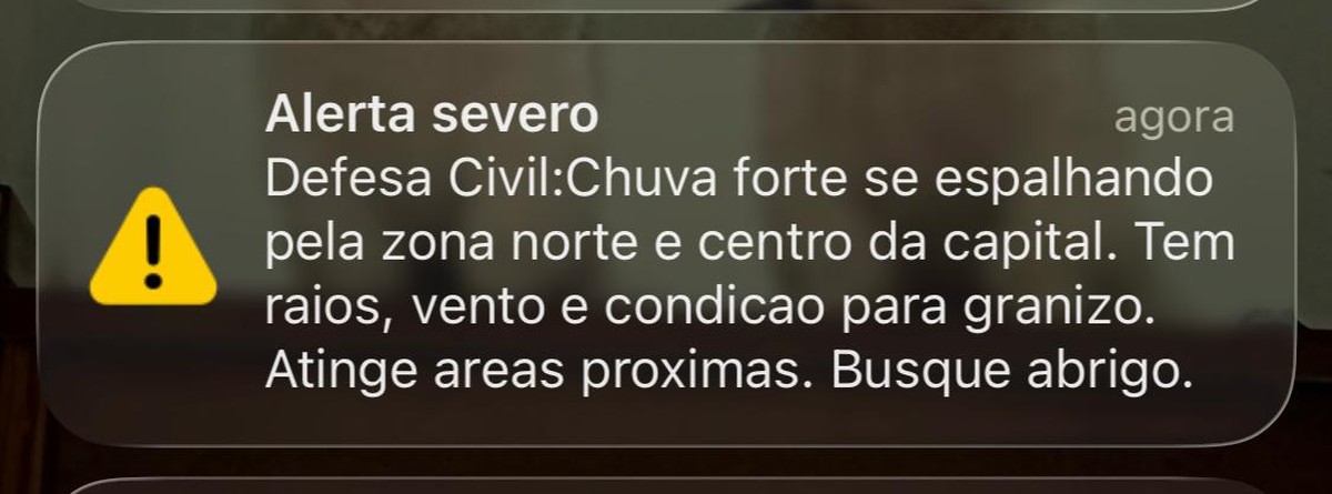 Defesa Civil emite alerta severo de chuva forte, ventos e raios em São Paulo