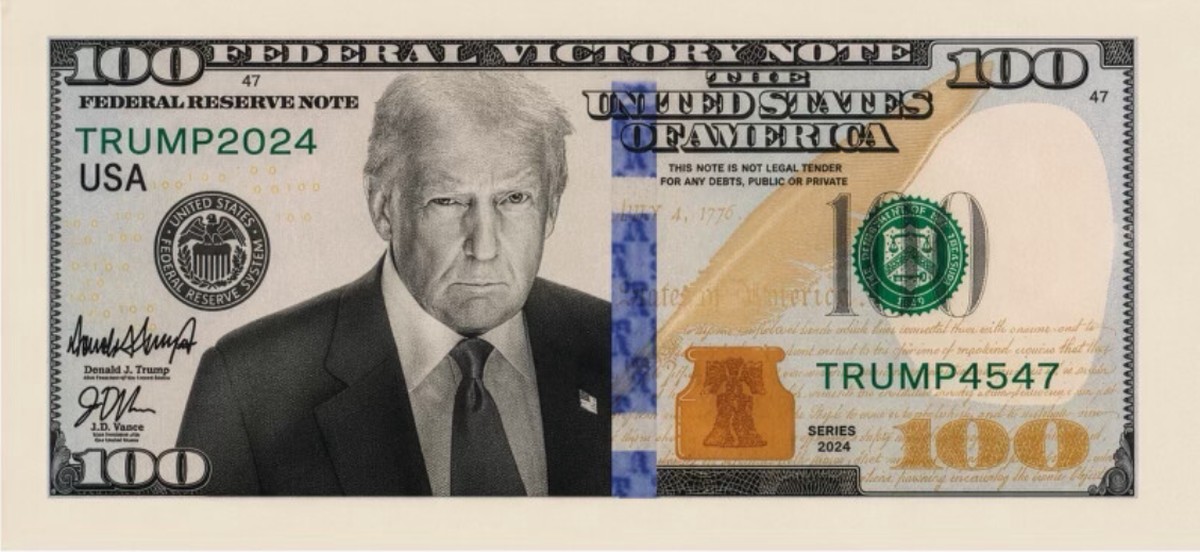 Trump divulga imagem de nota de 100 dólares com seu rosto e escrito 'nota da vitória federal'