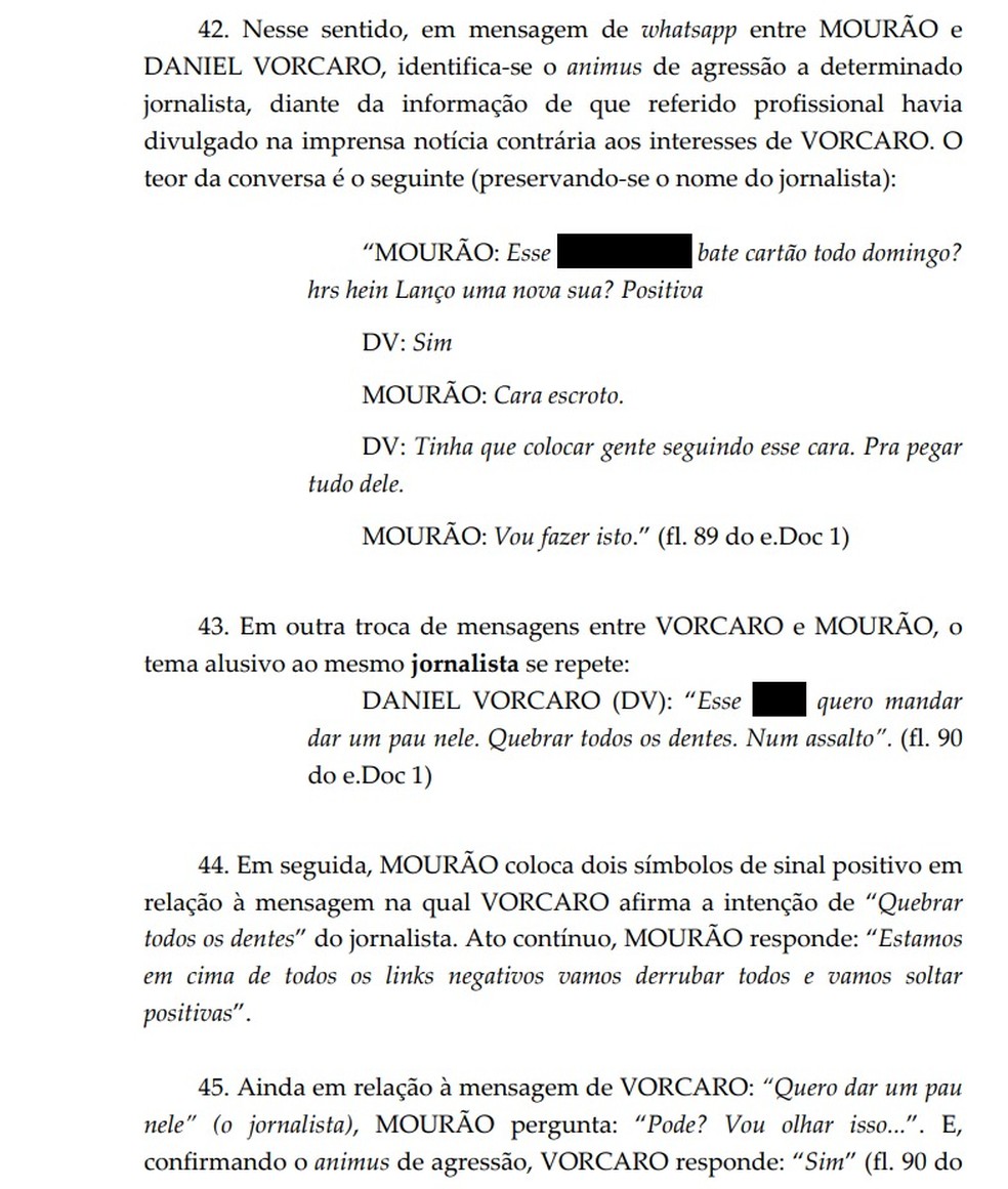 Decisão do ministro André Mendonça autorizando prisão de Daniel Vorcaro fala sobre plano contra Lauro Jardim. — Foto: Reprodução