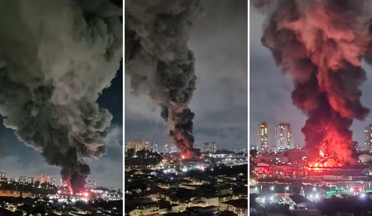 Combate a incêndio em Guarulhos já dura mais de 10 horas; dezenas de equipes de Bombeiros mobilizada