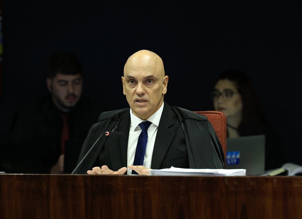 Ministro Alexandre de Moraes em julgamento da Primeira Turma do Supremo Tribunal Federal (STF) sobre tentativa de golpe de Estado — Foto: Rosinei Coutinho/STF