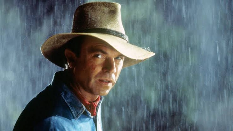 Sam Neill durante cena de 'Jurassic Park', em 1993. — Foto: Reprodução