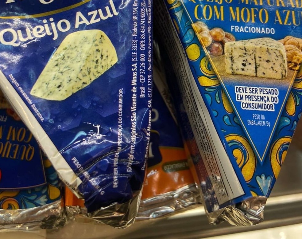 Embalagens apresentam o nome Queijo Azul — Foto: Lilavati Oliveira