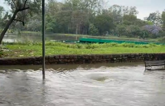VÍDEO: Lagos do Parque Ibirapuera transbordam e água derruba portão após temporal em SP