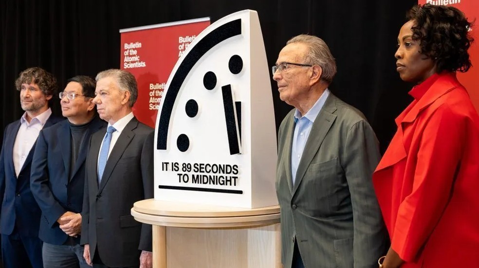 Relógio do juízo final atualizado em 2025. — Foto: Bulletin of Atomic Scientists/Divulgação