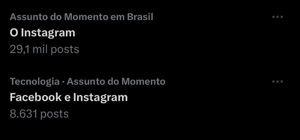 Instagram e Facebook fora do ar são assunto no X. — Foto: Reprodução