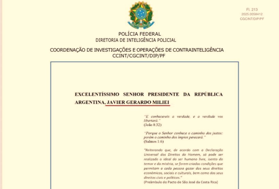 No pedido de asilo político, Bolsonaro escreve 'Miliei'.