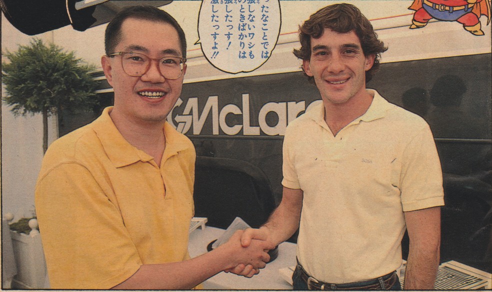 Encontro de Akira Toriyama e Ayrton Senna. — Foto: Reprodução