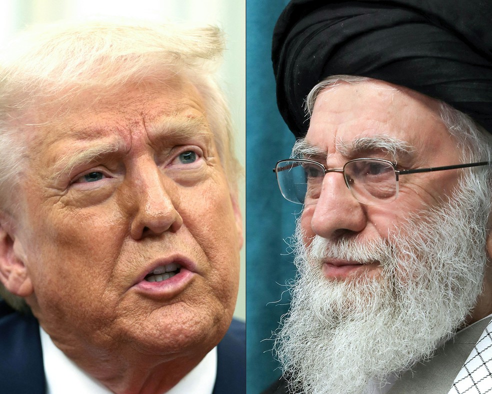 Trump e líder supremo do Irã, Ali Khamenei. — Foto: ALEX WONG / KHAMENEI.IR / GETTY IMAGES NORTH AMERICA / AFP