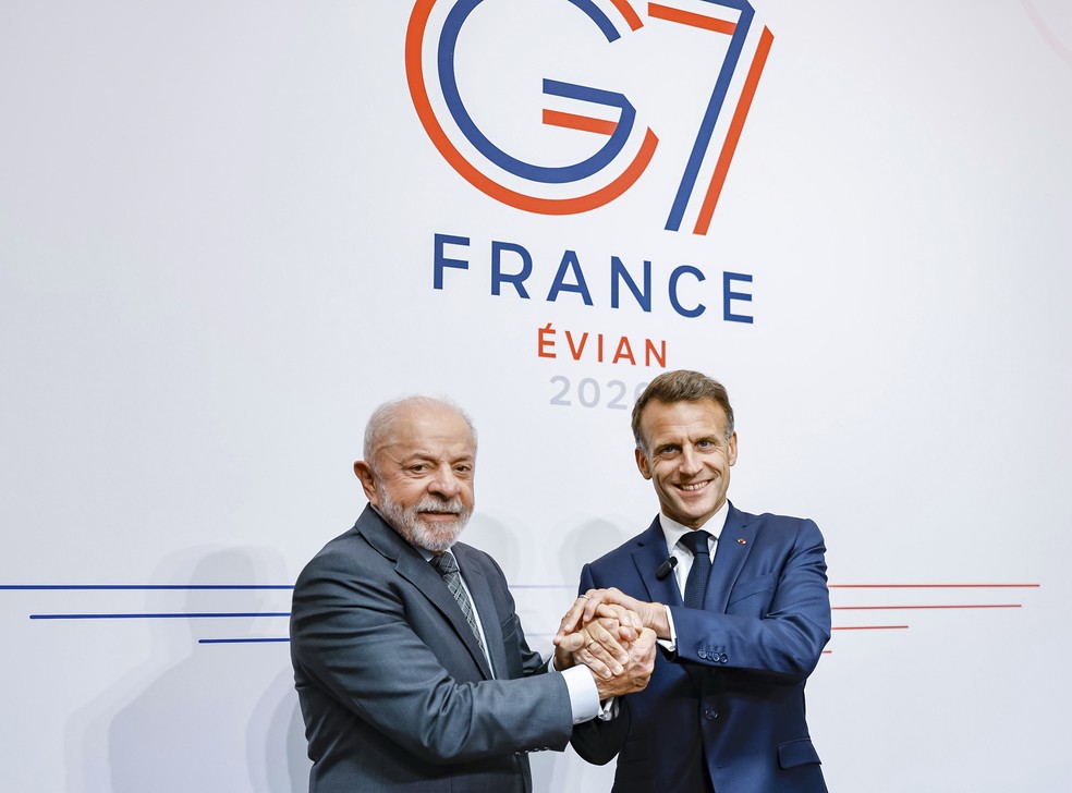 Lula e Macron no G7 — Foto: Ricardo Stuckert/PR
