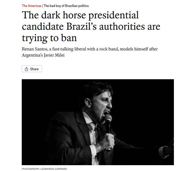 The Economist compara Renan Santos a Milei e destaca candidatura à Presidência: 