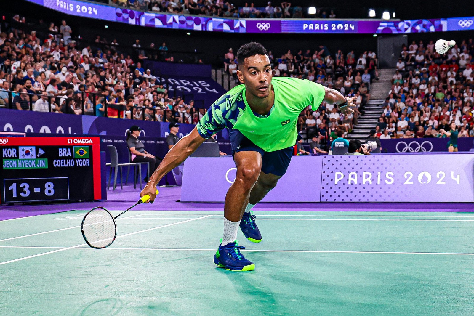 Ygor Coelho compete na categoria badminton masculino nas Olimpíadas de Paris — Foto: Wander Roberto/COB