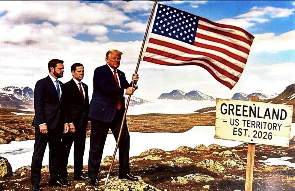 Trump divulga montagens com bandeira americana na Groenlândia — Foto: Reprodução
