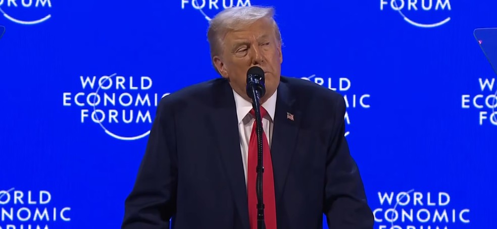 Donald Trump durante discurso no Fórum Econômico de Davos. — Foto: Reprodução