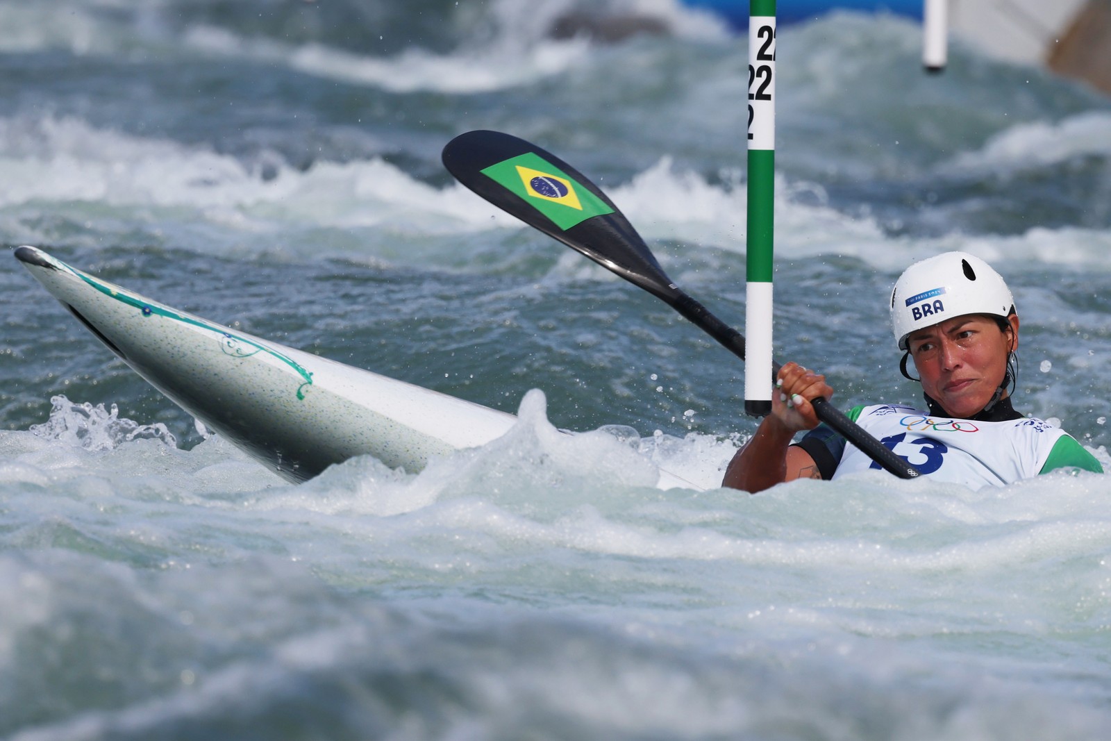 A atleta Ana Sátila conquistou o quarto lugar na final do caiaque na canoagem slalom, nas Olimpíadas de Paris — Foto: Luiza Moraes/COB