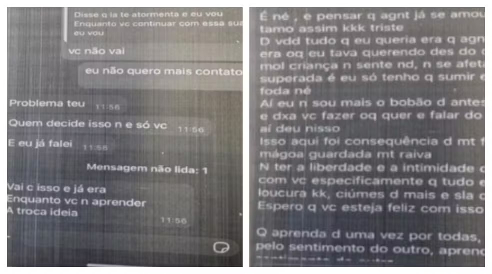 Mensagens trocadas entre Cibelle e Cássio antes do homem matar a ex — Foto: Reprodução/portal g1