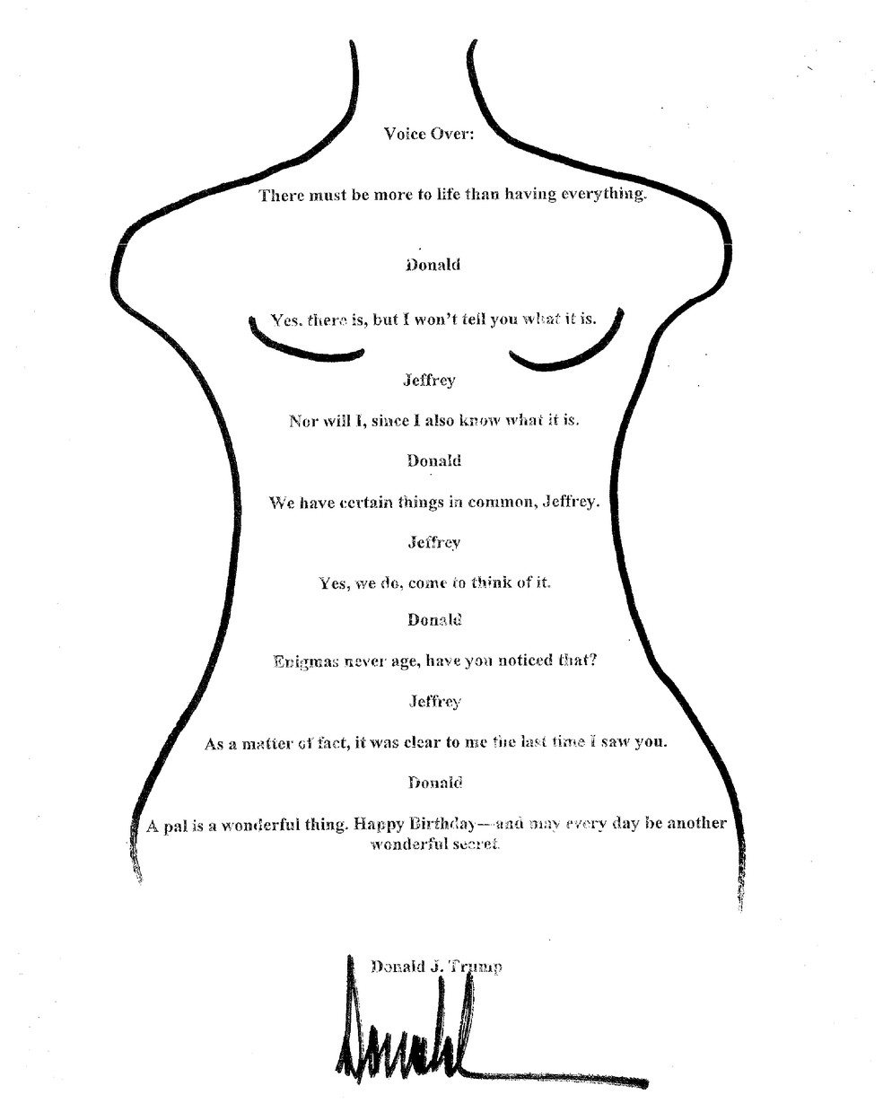 Mensagem de Trump para Epstein de aniversário. — Foto: Reprodução